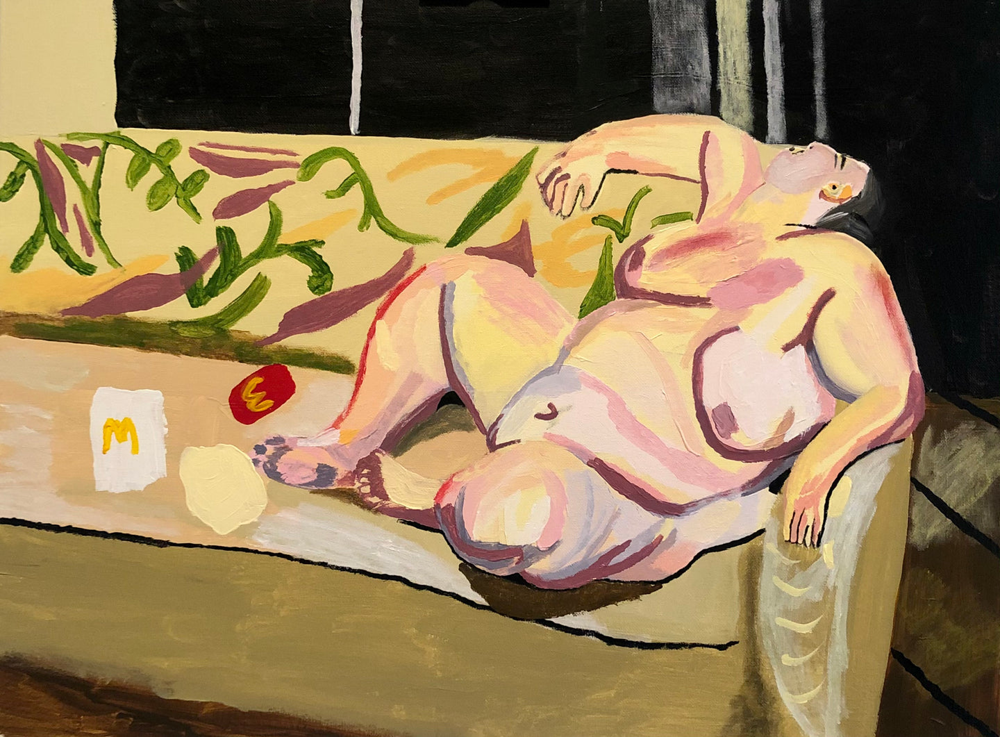 Fat Figure Tired After Eating Too Much McDonald’s (Inspired by Lucian Freud’s “Benefits Supervisor Resting”)