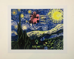 "Queer Black Trans Disabled Gay Person Flying Through Starry Night" Print