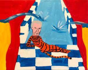 Jeffrey Epstein as Cat Lady by Pool (After "Bather" by Joan Brown)