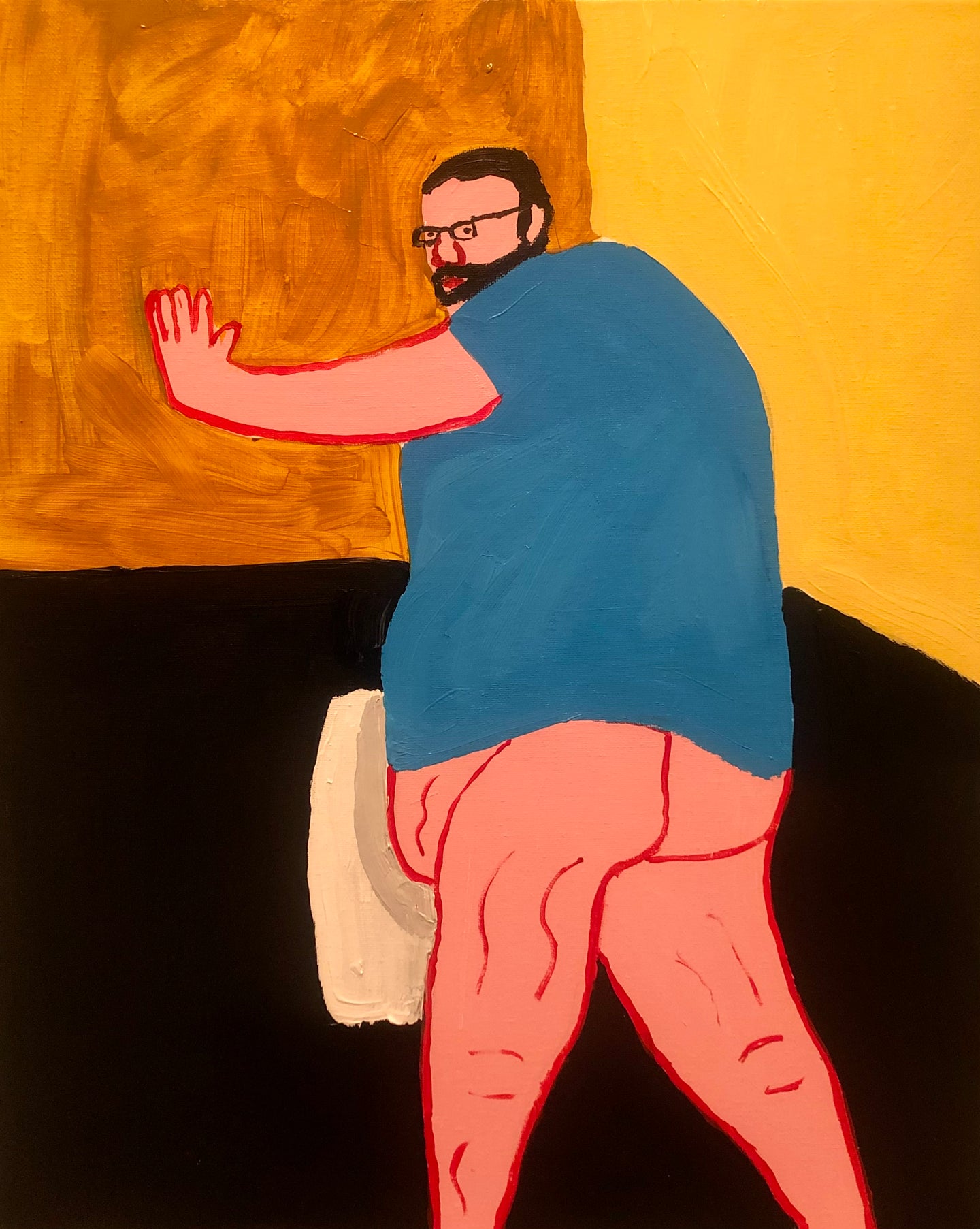 Fat Man Pisses in Urinal